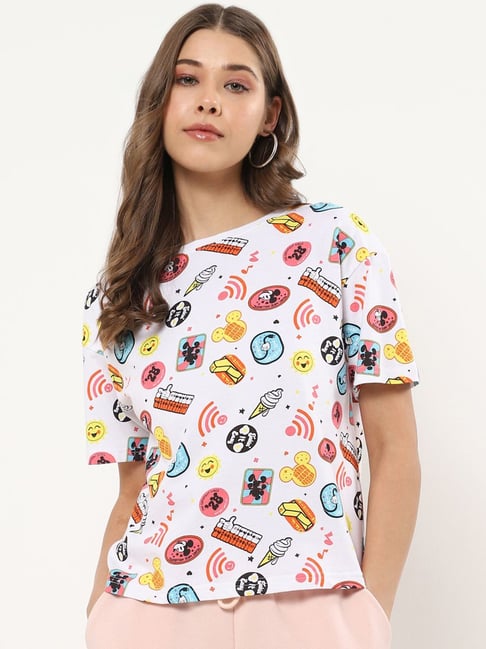 Bewakoof White Cotton Graphic Print T-Shirt