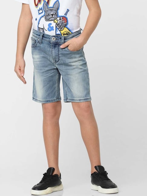 Jack & Jones Junior Blue Cotton Washed Shorts