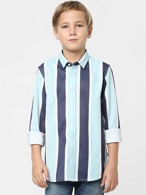 Jack Jones Junior Cashmere Blue Cotton Striped Full Sleeves Shirt