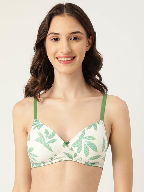 Leading Lady Off White & Green Non-Wired Padded T-Shirt Bra Price in India