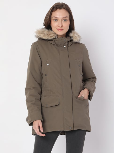 MONROW Parka Jacket Army Green Long Sleeve Removable Hood | ShopAA