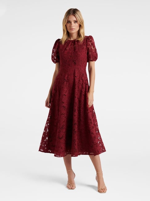 Forever New Maroon Lace A Line Dress Price in India
