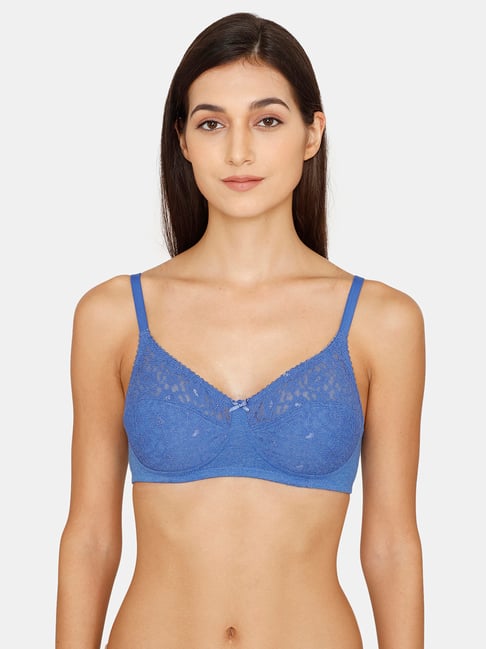 Rosaline by Zivame Blue Lace Non-Padded Full Coverage Bra Price in India
