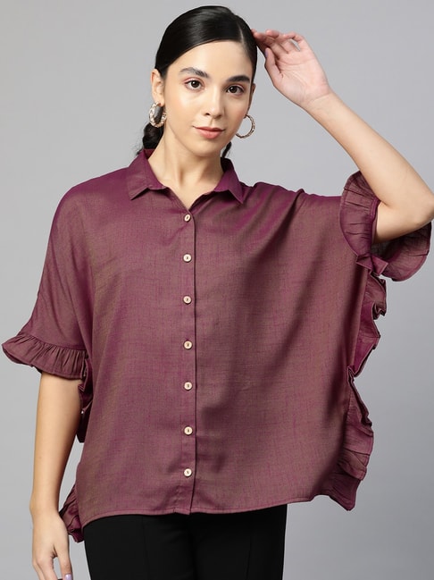 Cottinfab Purple & Green Regular Fit Shirt Price in India