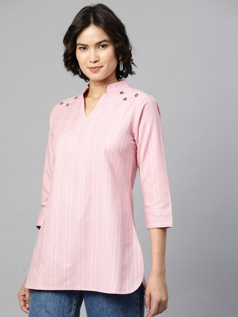 Cottinfab Pink Self Design Ethnic Top Price in India