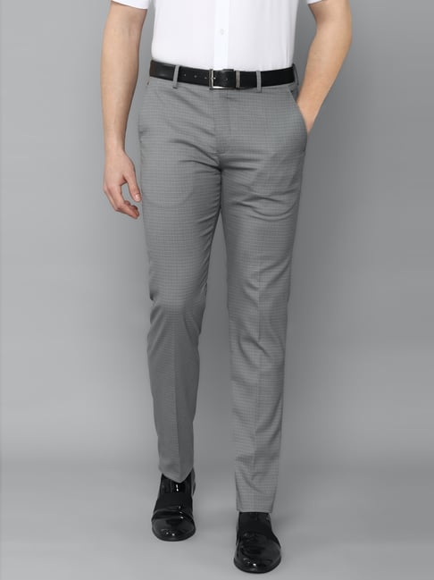 Louis Philippe Grey Slim Fit Checks Trousers