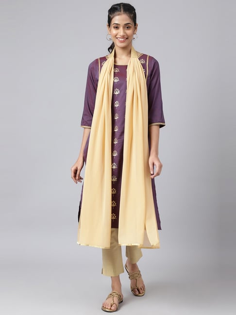 Aurelia Golden Plain Dupatta