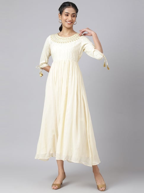 Aurelia Cream Printed Maxi Dress Price in India