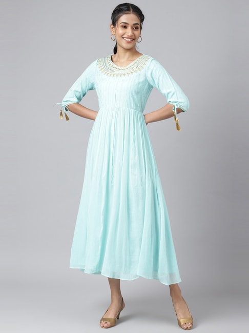 Aurelia Blue Printed Maxi Dress Price in India