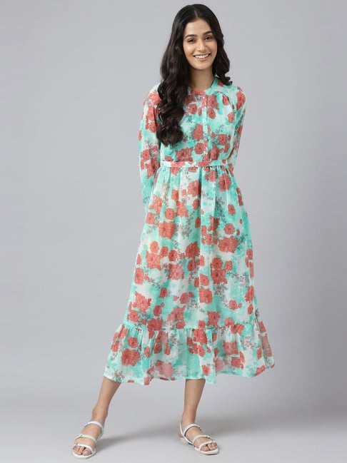 Aurelia Green Floral Print Maxi Dress Price in India