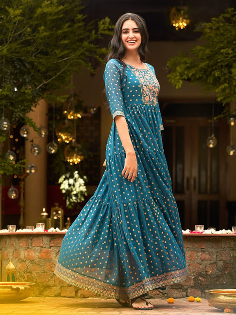 Aurelia Blue Embroidered Maxi Dress Price in India