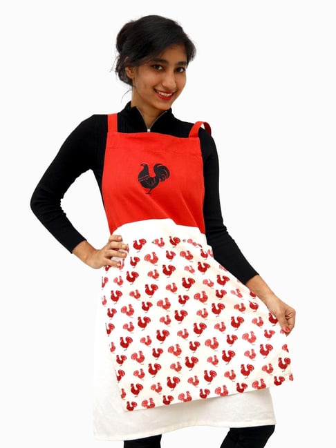Ariana Red & White Cotton Kitchen Apron