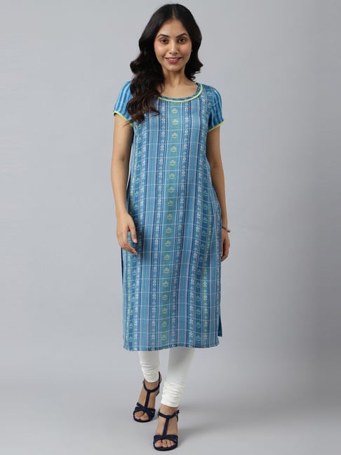 Aurelia Blue Floral Print Straight Kurta-picture-19