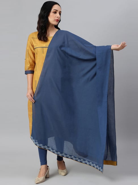 W Blue Cotton Embroidered Dupatta-picture-54