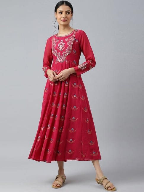 Wishful by W Pink Embroidered Maxi Dress Price in India