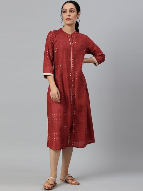 W Red Striped A-Line Dress Price in India