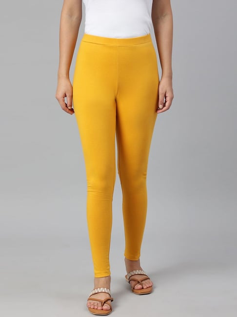 W Yellow Cotton Regular Fit Leggings