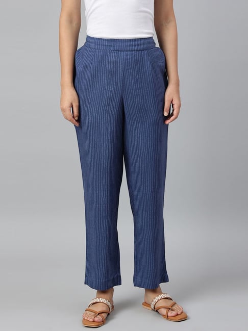 Buy W Blue Striped Pants for Women Online @ Tata CLiQ