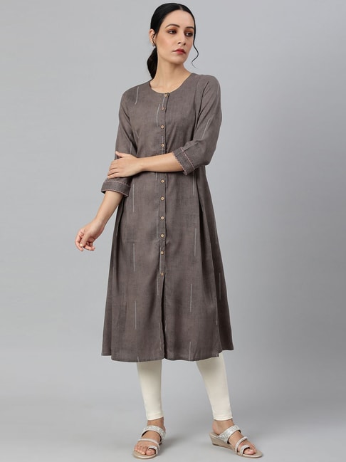 W Grey Embroidered A Line Kurta Price in India