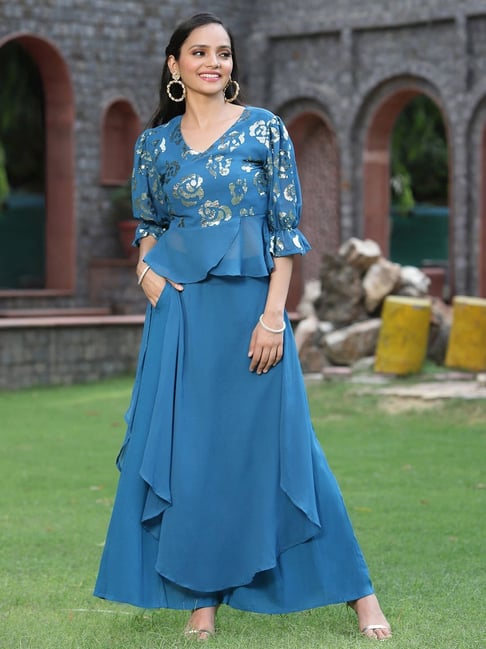 Buy Juniper Blue Embellished Top Skirt Set for Women Online Tata