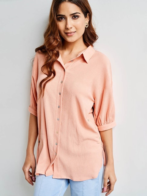 AND Peach Relaxed Fit Shirt Price in India