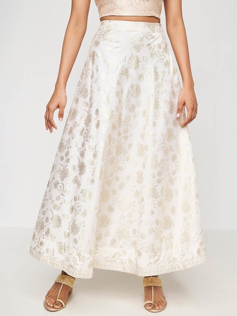 Global Desi Off White Floral Print Skirt Price in India