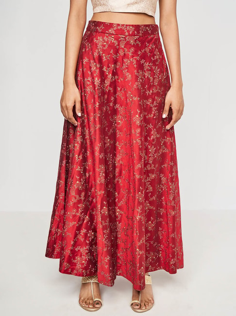 Global Desi Red Floral Print Skirt Price in India