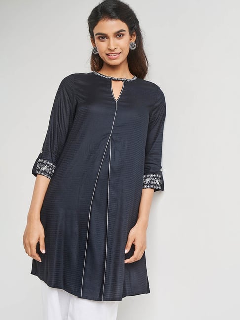 Global Desi Black Embroidered Tunic