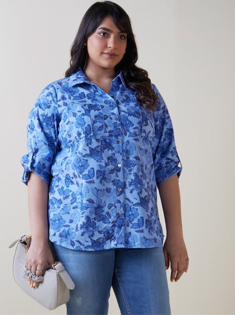 Gia Curves by Westside Blue Floral Design Shirt Price in India