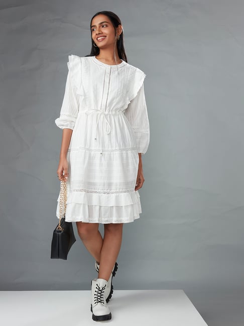 LOV by Westside White Ruffle Detail Dress Price in India