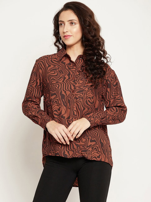 MADAME Brown Printed Regular Fit Shirt Price in India