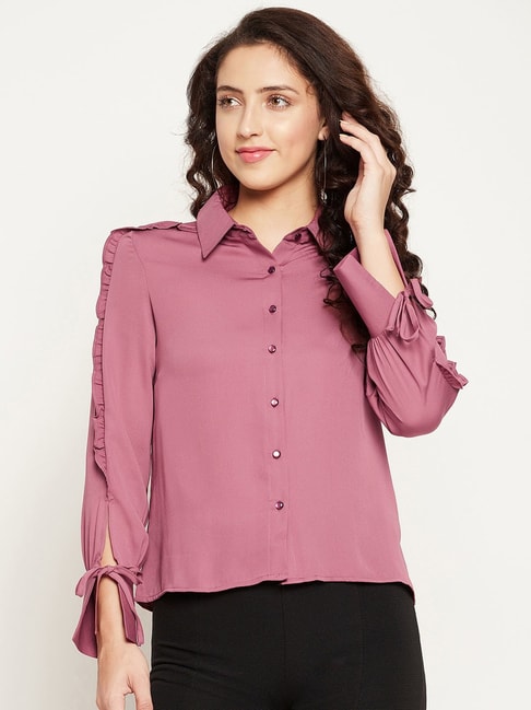 MADAME Blush Pink Regular Fit Shirt Price in India