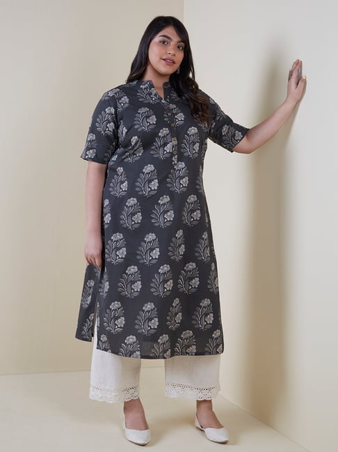 Diza Curves by Westside Black Floral-Patterned Straight Kurta Price in India