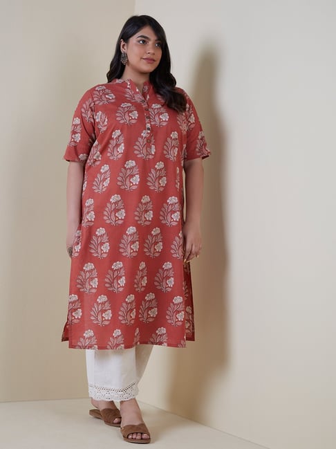Diza Curves by Westside Rust Floral-Patterned Straight Kurta Price in India