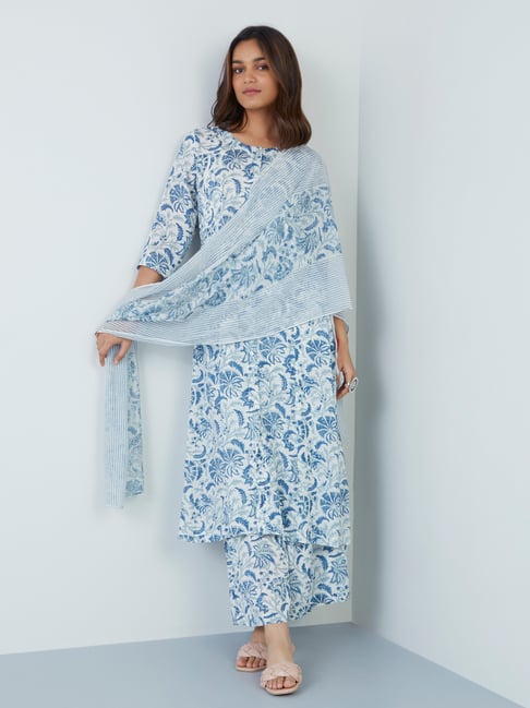 Zuba by Westside Blue Floral Design A-Line Kurta Price in India