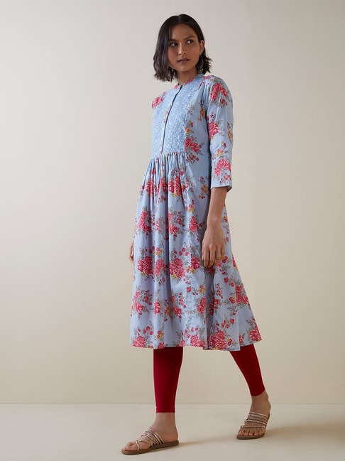 Utsa by Westside Blue Floral Design Fit-and Flare Kurta Price in India