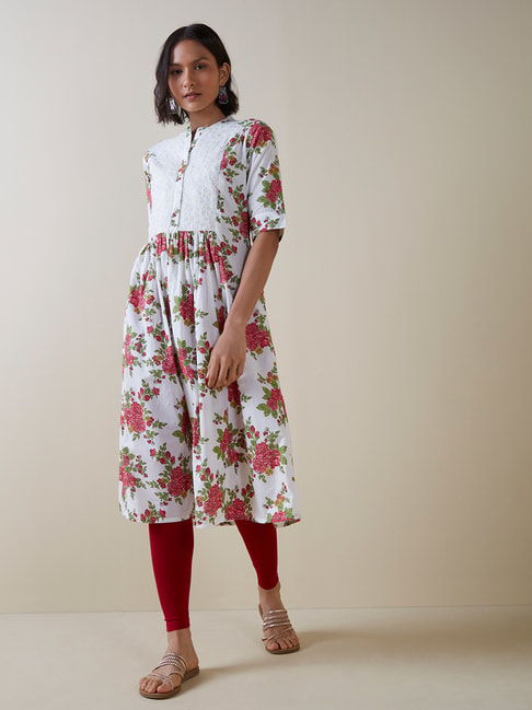 Utsa by Westside White Floral Design Fit-and Flare Kurta Price in India