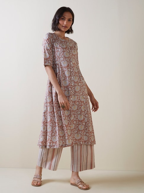 Utsa by Westside Brown Fit-and Flare Kurta and Palazzos Set Price in India
