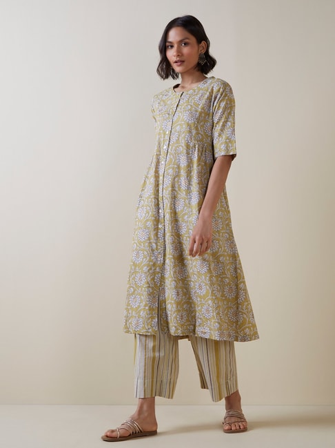 Utsa by Westside Lime Fit-and Flare Kurta and Palazzos Set Price in India