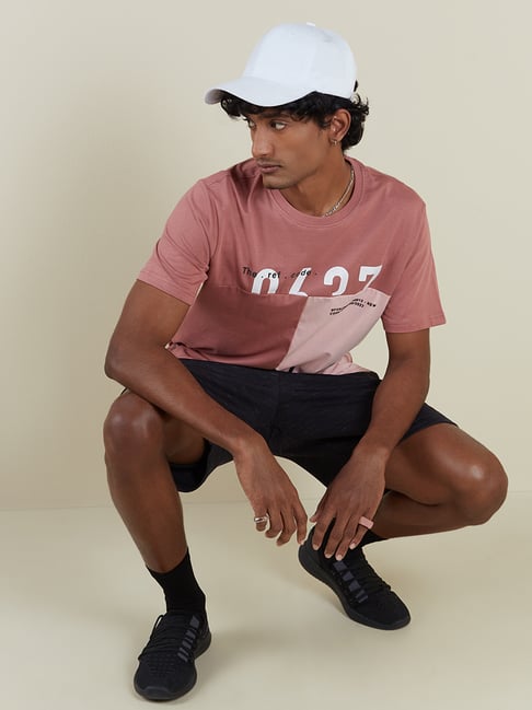 Studiofit by Westside Dusty Pink Colour Block Slim-Fit T-Shirt-Studiofit Men-Apparel-TATA CLIQ