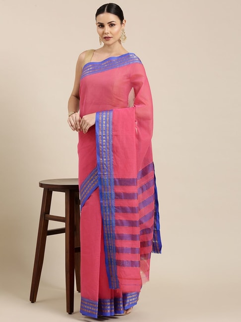 Pavecha's Pink Cotton Woven Saree With Blouse Price in India