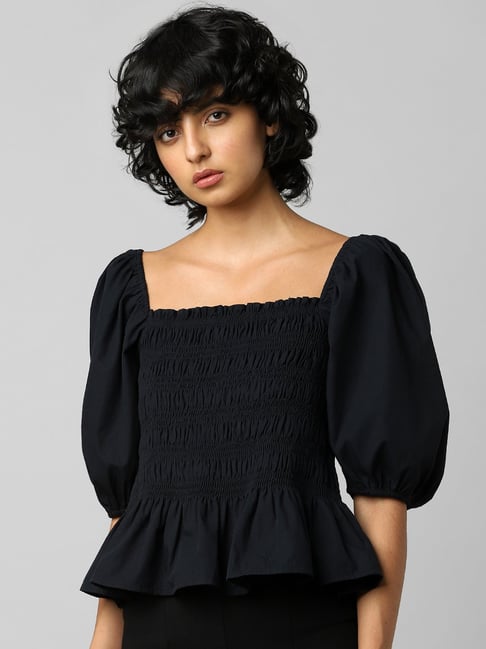 Only Black Square Neck Peplum Top