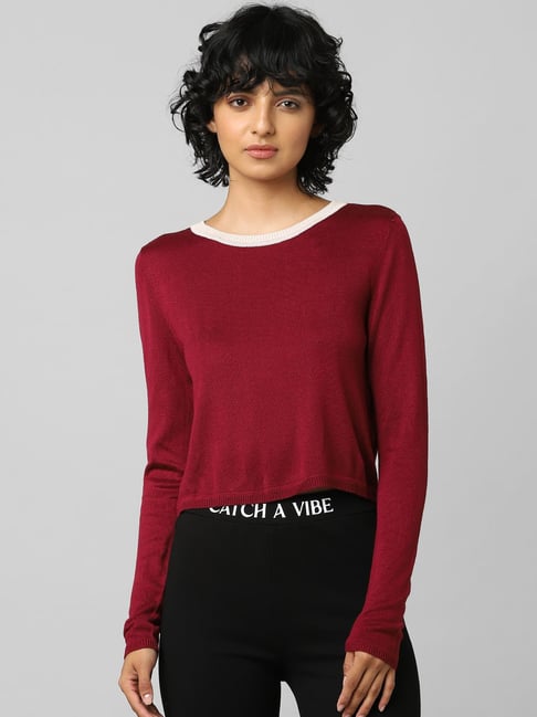 Only Maroon Round Neck Pullover