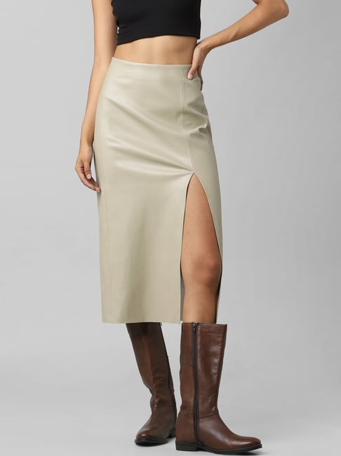 Only Beige Below Knee Pencil Skirt Price in India