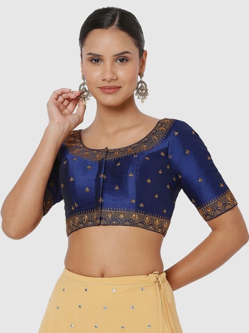 Salwar Studio Navy Blue Embroidered Readymade Blouse