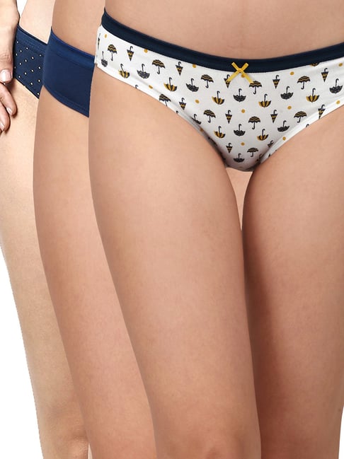 Soie Navy & White Printed Bikini Panty - Pack of 3 Price in India