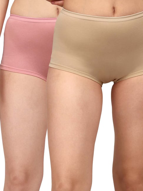 Soie Pink & Beige Boy Shorts - Pack of 2 Price in India