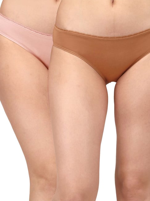 Soie Pink & Brown Bikini Panty - Pack of 2 Price in India