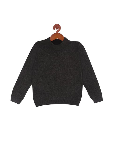 Buy Tiny Girl Black Solid Full Sleeves Sweater for Infant Girls