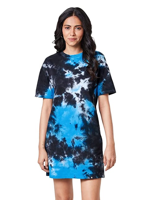 The Souled Store Blue & Black Printed T Shirt Dress Price in India